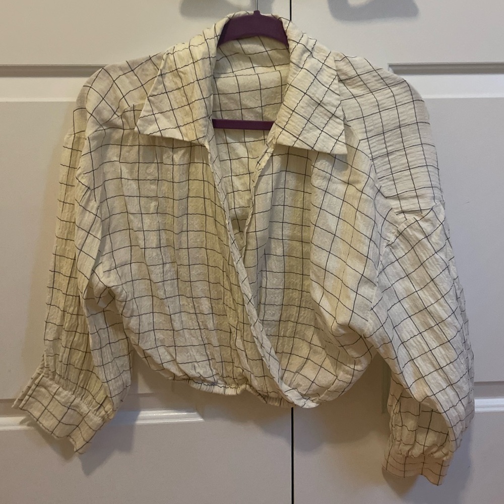 Zara Cream and Black Checkered Top